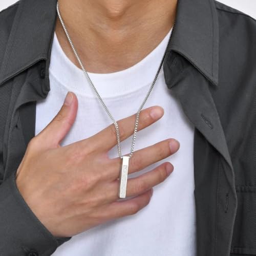 Ayatul Kursi Vertical Pendant Necklace Stainless Steel 3D Bar Allah Necklace for Men Women Islamic Quran Prayer Talisman Islamic Jewelry Islam Eid Ramadan Gift - color: Silver 3D bar necklace