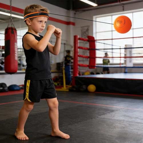 Boxing Reflex Ball Headband Multifunctional Fun Effective Hand Eye | Kids Beginners Punching Headband for Professionals Enthusiasts Beginners Amateurs Lovers Families Friends - color: Orange ball