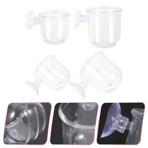 INOOMP 4pcs Aquarium Fish Feeder Cups with Suction Cups Removable Fish Food Holders Made of Water Glass Small and Large Sizes for Betta Feeding Accessories