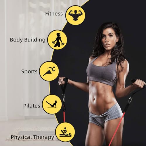 KANGFITER Door Anchor Strap & Resistance Bands for Working Out with Handles | Natural latex, 10-50 lbs, stackable to 150, Ankle Straps, Non-Slip Multi Point Attachment for Home Gym Fitness