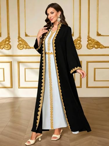 Elegant Muslim Dress Traditional Islamic Attire Maxi Robe Eid Prayer Gown - color: Black, size: Small