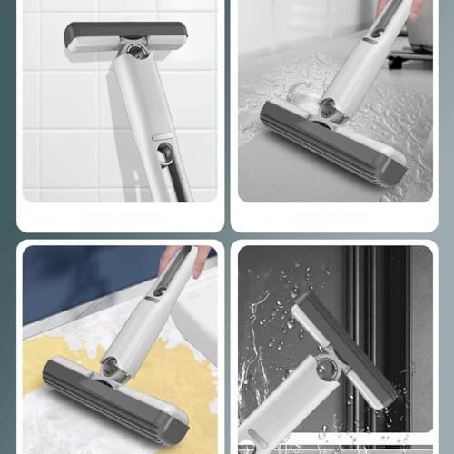 Mini Mop Portable Self-Squeeze, Wall Cleaner Mop Small with 1 Sponge Head + 1 Squeeze Handle for Kitchen, Desktop, Window, Cabinet