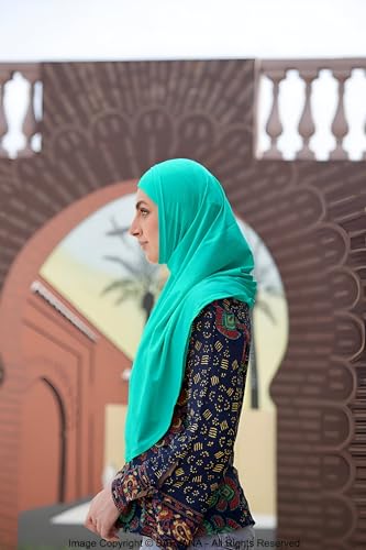 SARJANA Women's Solid Color Cotton Hijab with Under Scarf Cap Ready to Wear Stretch Scarves Long Scarfs FREE SIZE - color: Turquoise