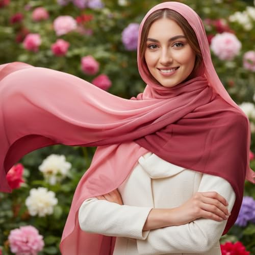 Geyoga Ombre Hijab Head Scarf for Women Muslim Modal Rayon Shawl Lightweight Soft Head Wrap - color: Dark Pink,light Pink