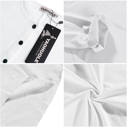YAOHUOLE Men's Long Sleeve Muslim Thobe Robe Button Up Kaftan With Side Split and Pockets - color: 02white, size: Large