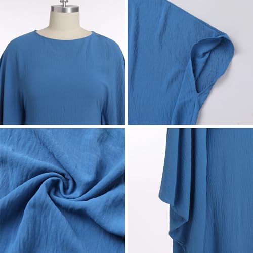 ODIZLI Abayas For Women Muslim Dubai Full Cover Kaftan Shirt Dress Batwing Sleeve Prayer Dress With Hijab - color: Blue + Hijab, size: One Size