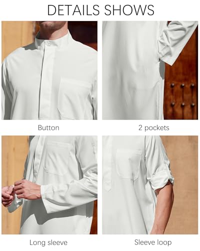 YAOHUOLE Men Islamic Caftan Thobe Big and Tall Kaftan with Pocket Mens Arab Thobe Men Kaftan Thobe - color: White, size: 3X-Large