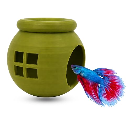 Floating Cozy Betta House, Natural Floating Betta Hide Out, Aquarium Fish Hammock, Relaxing & Stress Relief, Suction Cup Included, 2.9" W x 2.6" H (Olive Green) - color: Olive Green