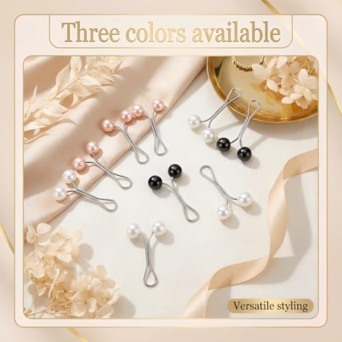 JJUNW 24 Pcs Hijab Clips For Women, Hijab Pins Scarf Clip Pearl Scarf Clips 3 Colors Headscarf Pearl Brooch Pin, Shawl Scarfs Safety Pins Wedding Dress Accessories