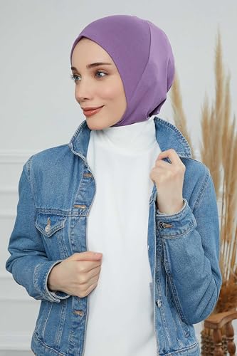 Aisha's Design Instant Turban 95% Cotton Head Scarf Headwear Combed Cotton Ninja Cap, Slip on Jersey Hijab - color: Purple