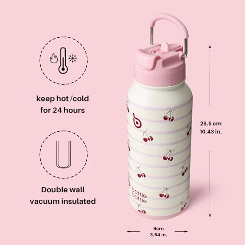 BOTTLE BOTTLE 32oz Insulated Water Bottle with Pill Box | Stainless Steel,Sport Water Bottle, with Straw Dual-use Lid and Pill Box, Design for Gym - color: Happy Cherry