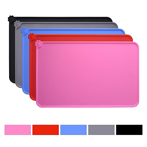 Dog Food Mat, Silicone Dog Cat Bowl Mat, Non Slip Pet Feeding Mat Waterproof Dog Placemat for Small Animals (18.5"x11.8", Pink) - color: Pink, size: 18.5"x11.8"