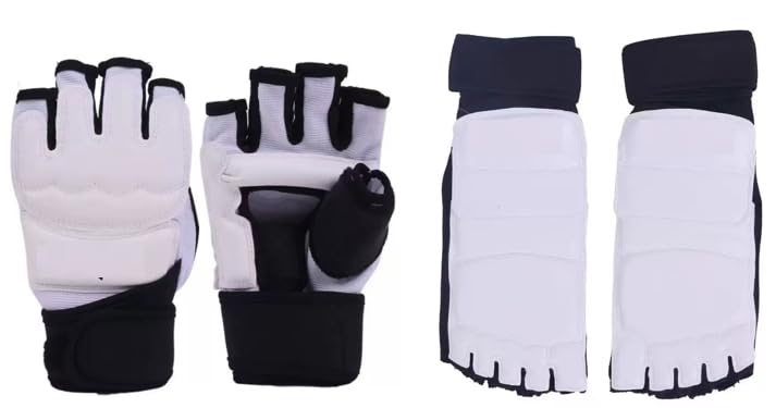 Taekwondo Karate Gloves & Sparring Gear Foot Protector Set, Karate Boxing Sparring Foot Guard ,Half-Finger Gloves, Kit for Martial,Punch Bag Kickboxing (XL)