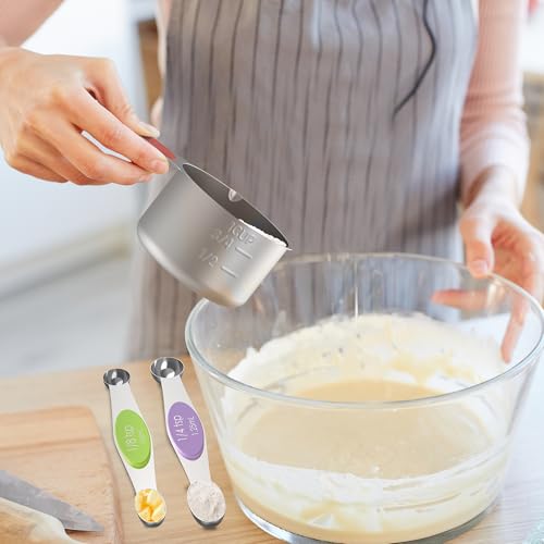 Measuring Cups and Spoons Set for Cooking & Baking, 5 Stainless Steel Magnetic Measuring Cups, 3 Plastic Measuring Cup, 7 Magnetic Measuring Spoons, 1 Leveler, 1 Measuring Conversion Chart