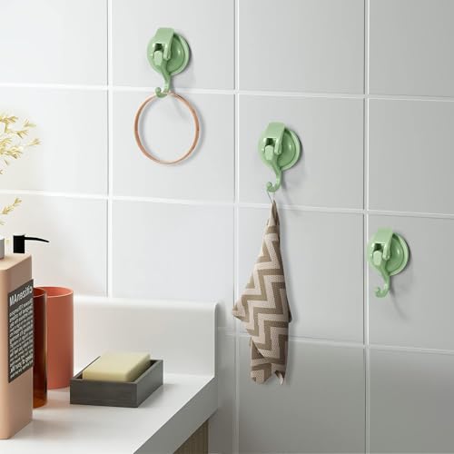 Heavy Duty Vacuum Suction Cup Hooks, Pastel Green Plated Polished Super Suction for Kitchen Bathroom, 2 Pack - color: Pastel Green