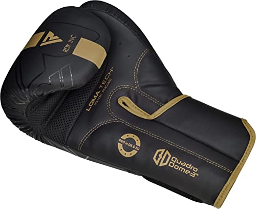 RDX Boxing Gloves, Pro Training Sparring, Maya Hide Leather, Muay Thai MMA Kickboxing, Men Women Adult, Heavy Punching Bag Focus Mitts Pads Workout, Ventilated Palm, Multi Layered, 8 10 12 14 16 18 Oz - color: GOLDEN, size: 14 OZ