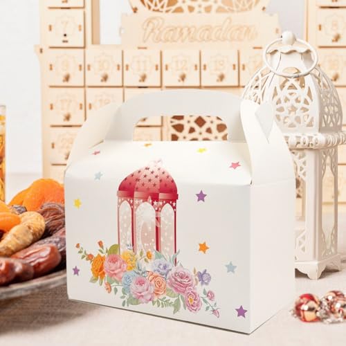 Sanfly Eid Mubarak Candy Box 12 Pack Ramadan Boxes Eid Mubarak Gift Boxes Star Moon Lantern Party Favor with Handle for Eid Fitr - color: A