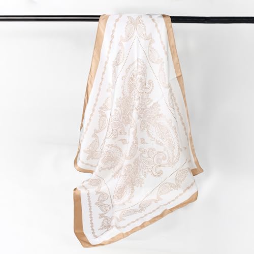 27" Head Scarf Like Satin Silk for Women,Hair Scarves Bandana,Headband Silk Feeling for Hair Wrap - color: White Gold