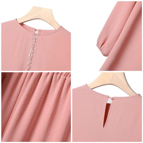 Abayas Dress For Women Muslim Long Sleeve Loose Top Pants 2 Pcs Dubai Islamic Muslim Women Matching Sets - color: Pink B, size: X-Large