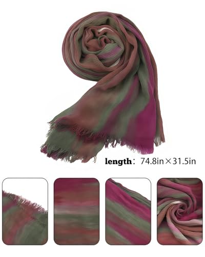 Women’s Gradient Tie Dye Hijab Scarf Soft Cotton Linen Headscarf Shawl Crinkle Printed Muslim Head Wrap - color: Color 2
