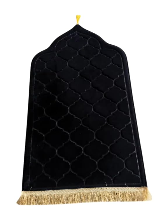 Muslim Prayer Mat, Mussallah, Zaawiya, Prayer Room, Janamaz Sajada, Carpet for Men and Women, Ramadan Gift, Eid Gift. 65x110cm. (Black) - color: Black