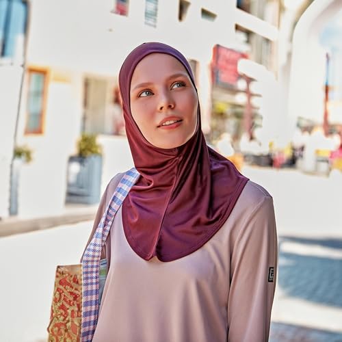 Hijab for Hair Buns - Ready-to-Wear Breathable Headscarf for Running, Fitness - Headscarf for Active Muslim Women - color: Claret Red