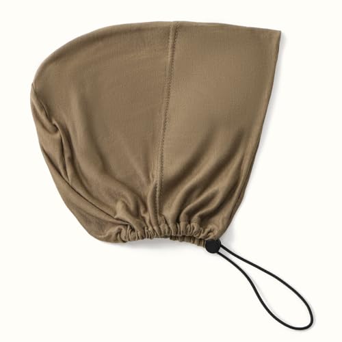 Women's Adjustable Elastic Drawstring Hijab Undercap, Soft Stretchy Jersey Underscarf Hijab Liner Hat - color: Khaki