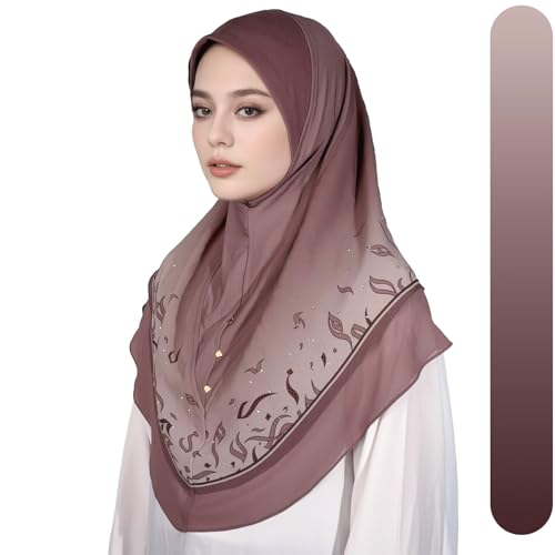Ready To Wear Instant Hijab For Women Chiffon Hijabs Islamic Abaya Turban Muslim Slip-On Khimar Floral Hijab Scarf - color: 5# Brown