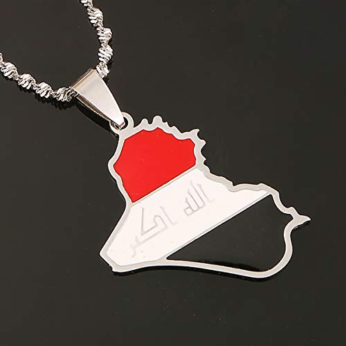 Stainless Steel Republic of Iraq Map Pendant Necklace Gold Color Allah Name Pendant Allah Heart Jewelry - color: silver