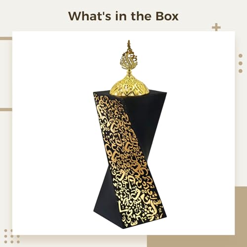 Frankincense Resin Incense Burner, 8.7 Inch Black and Golden Bakhoor Burner, Unique Rotating Shape Charcoal Incense Burner for Aromatherapy, Yoga, Spa, Meditation, Office Home Decor