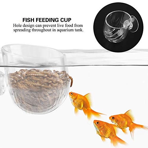 Aquarium Feeding Cup Transparent Fish Feeding Cup with Sucker for Freshwater and Saltwater Fish