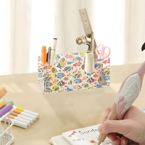 Aquarium Acrylic Pen Holder 4 Compartments Pencil Organizer and Storage Makeup Brush Holder for Home Bedroom School Office Storage