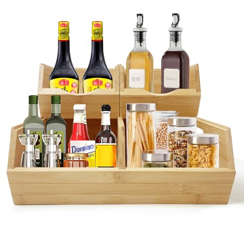 MinBoo Bamboo Stackable Pantry Storage Bins Potato and Onion Storage,Fruit Basket for Pantry Organization,Fruit Bowl for Kitchen Counter,Fruit and Vegetable Storage (Bamboo)