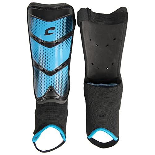 Champro League Soccer Shin Guards with Padded Ankle - color: Optic Blue, Black, size: Medium