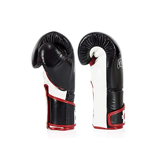 Fairtex BGV6 Angular Boxing Gloves, Locked Thumb Muay Thai MMA Kickboxing | Premium synthetic body with triple-layer foam padding. Joint protection and firm wrist support safeguard hands on heavy bags - color: Black/White/Red, size: 14oz