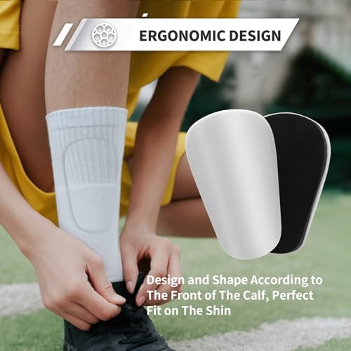 Extra Mini Soccer Shin Guards for Toddler, Kids, Youth & Adults | Ultra Lightweight Insert Small Shin Pads, Boys Girls Men Women, Shock-Absorbing Protection, 3.7×2.4 In, Training & Matches - color: White