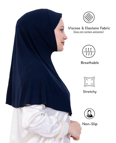 Prien Ready Hijab For Women, One Piece Muslim Instant Turban, Easy To Wear Long Head Scarf, Turkish Islamic Clothes For Abaya - color: Navy Blue