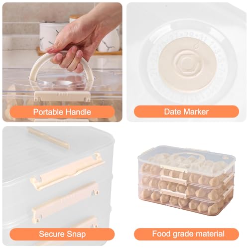 Plastic Cookie Storage Containers Airtight,3-Layer Food Storage Containers with Lid&Handle,Stackable Thicken Cookie Carrier for Transport Dumpling Storage Box,White