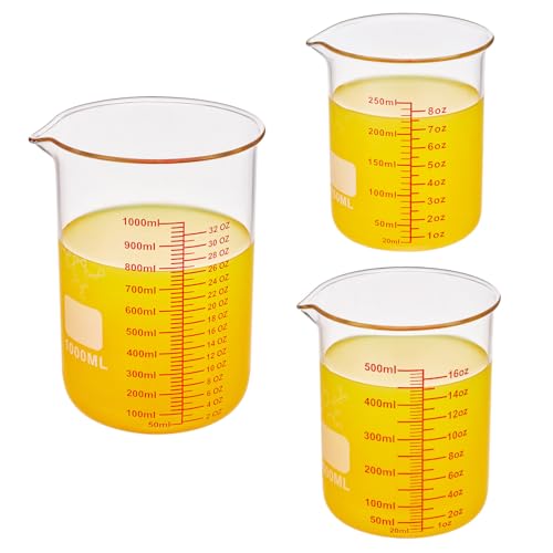 High Borosilicate Glass Measuring Cup Set-V-Shaped Spout,Includes 250ml(8OZ), 500ml(16OZ), and 1000ml(32OZ) Glass Measuring Beaker, Easy to Read - size: 250ml/500ml/1000ml (8oz/16oz/32oz)