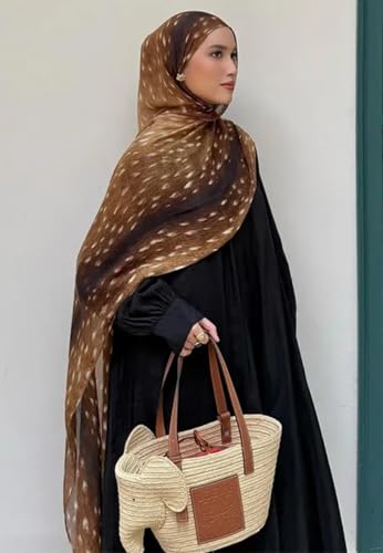 ZGMYC Watercolour Floral Printed Hijab Scarf for Women Soft Modal Cotton Instant Hijab Head Wraps Shawls Long Scarves - color: Brown Deer Print