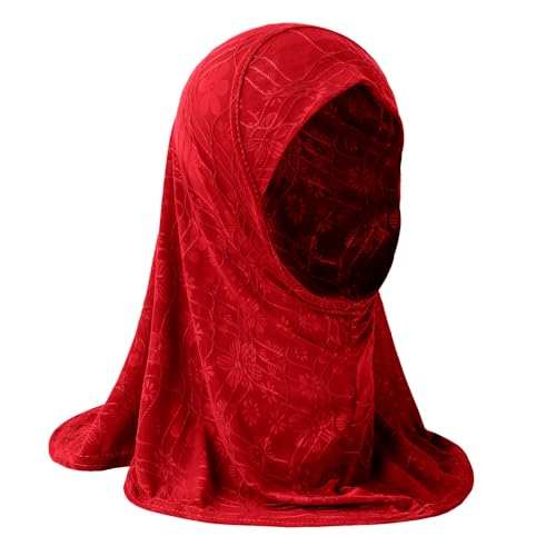 2PCS Girls Hijab Scarf Muslim Kids Amira Instant Hijab Headscarf Flower Head Wrap Scarf Turban for Age 2-6 Years - color: Black + Red