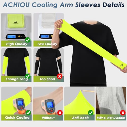 Achiou Cooling Ice Silk Arm Sleeves, Summer UV Sun Protection Compression Sleeves UPF 50+ for Women Volleyball Youth Sports - color: 2 Pairs: 1pair White,1 Pair Fluorescent Yellow