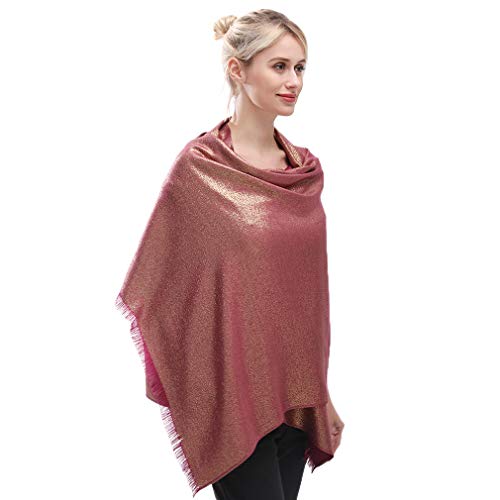 LMVERNA Women's Sparkling Metallic Soft Pashmina Shawls and Wraps Scarf in Solid Colors - color: Maroon-glod