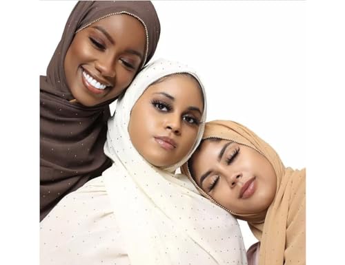 Hijab for Women Premium Chiffon Hijab Rhinestone Hijab Scraf for Women Muslim - color: Mustard
