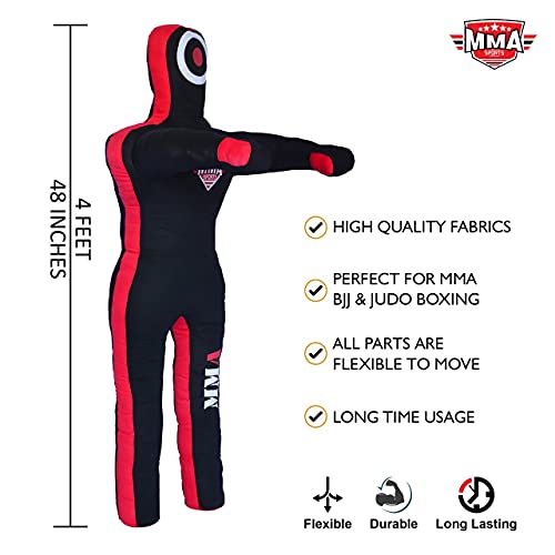 Kids Grappling Standing Dummy - Unfilled – Wrestling, Jiu-Jitsu, MMA Training Dummy with Moveable Arms and Legs – Durable Polyester Fabric - color: Black-Stand, size: 4 ft-49 Inch