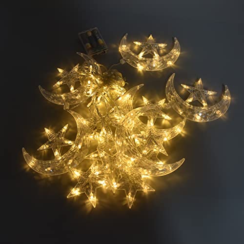 Gavigain Star Moon String Lights, 10ft 126 LED Ramadan String Lights Twinkle Star Moon Fairy Lights for Starry Night, Wedding, Party, Bedroom - color: original