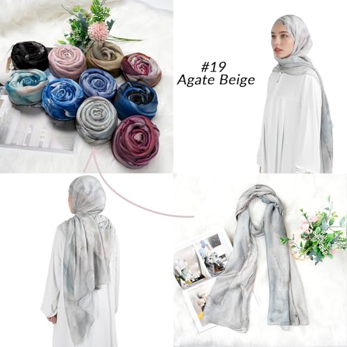 Printed Hijab for Women Printing Hijab Scarf for Women Muslim Islamic Prayer Clothes 1pc Muslim Women's Khimar - color: Agate Beige