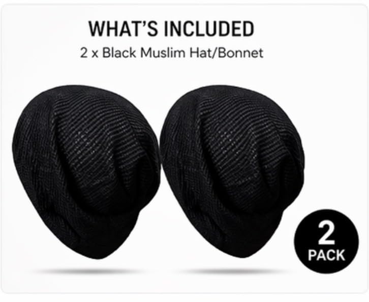 2 Pack Black Mesh Hijab Underscarf Cap for Women, Breathable Non Slip Bonnet, Soft Lightweight Sleep Hair Cover