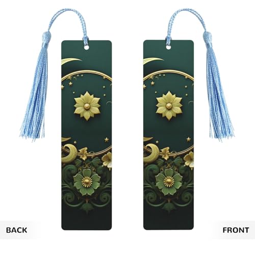 5 Pieces Wood Bookmark for Men Women Ramadan on Green Wallpaper Wooden Bookmarks Unique Handmade Book Marks with Tassel Pendant Craft Bookmark for Book Lovers Birthday Teachers Gift - color: Sky Blue