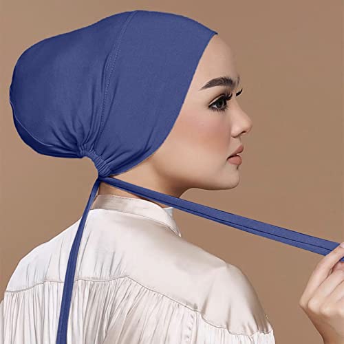 Chiffon Hijab with Undercap Fashion Solid Color Chiffon Head Wraps Under Scarf Caps Muslim Fashion Bandage - color: Blue